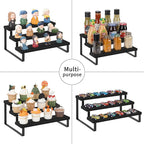 YINMIT Wooden Display Riser Stand, Tiered Perfume and Cologne Organizer Stand, 3 Tier Spice Rack Organizer, Rustic Display Shelf for Candles (3 Tier,Black)