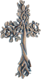 Top Brass Tree of Life Wall Cross 11 1/2" - Decorative Spiritual Art Sculpture Bronze Verdigris Finish