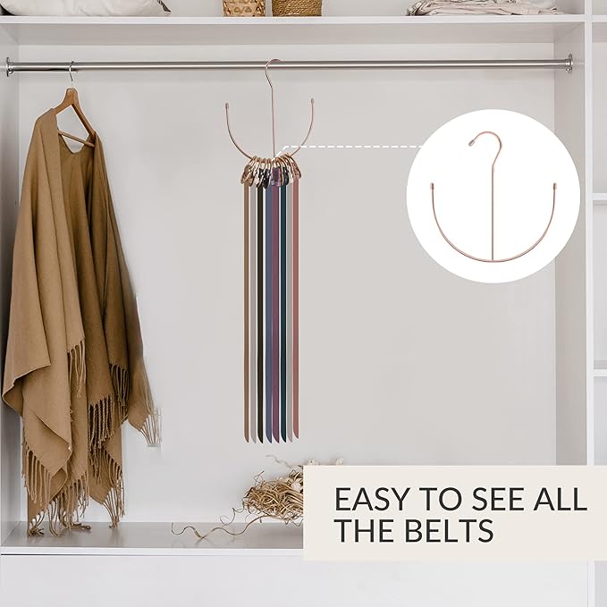 ZEDODIER Belt Hangers, Belt Rack Closet Accessories Organizers, Closet Organizer Hook Rack for Belt, Ties, Scarves, Camisoles, Hats, Bras, Shoes, Rose Gold