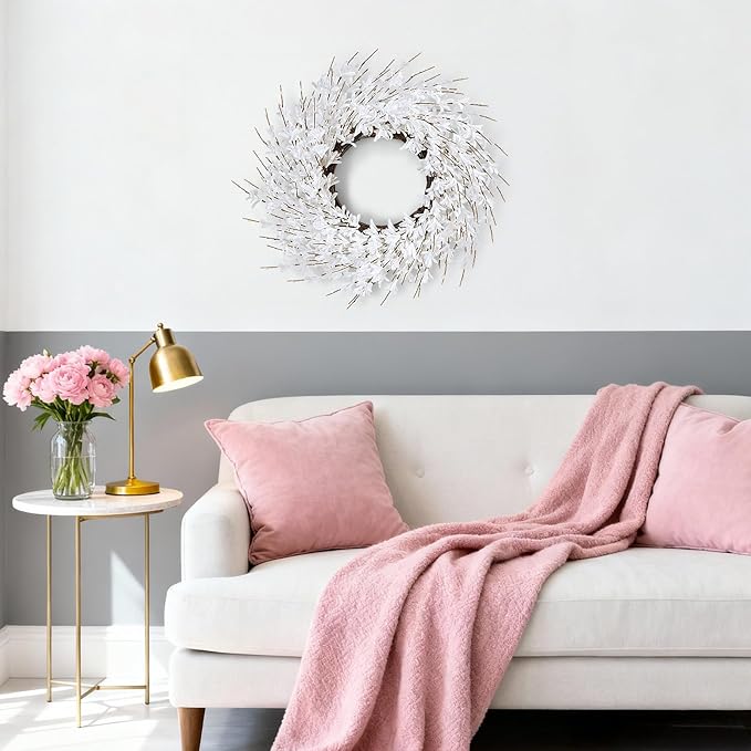 GTIDEA 24" Summer Wreaths for Front Door, Artificial White Forsythia Flower Wreath on Grapevine, Floral Wreath for Home Indoor Outdoor Wall Window Garden Porch Farmhouse Summer Door Decor