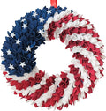 18 Inch Patriotic Red White Blue Wreath for Front Door, 4th of July Soft Touch Flower Wreath for Indoor Outdoor, Independence Day Memorial Day American Flag Wreaths