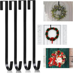 PECULA 4 Pack 14” Wreath Hangers for Front Door, Wreath Door Hanger 40lb Load-Bearing, Metal Wreath Hanger for Welcome Sign, Door Wreath Hanger for Halloween, Easter, Christmas Decorations (Black)