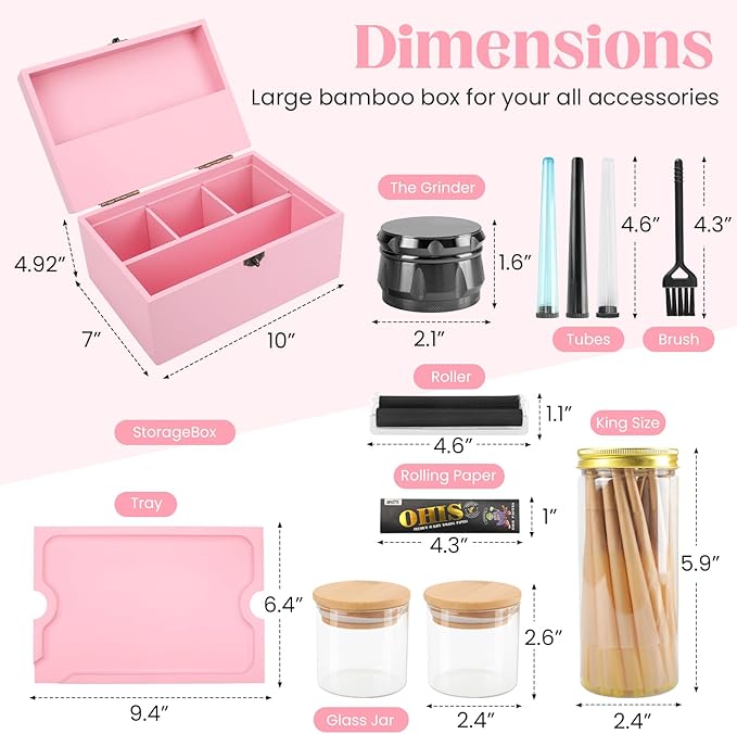 Large Bamboo Storage Box with Removable Tray Kit - Decorative Box Set, Glass Jars, and Accessories Wooden Storage Kit and Accessories Tool.Birthday Gifts