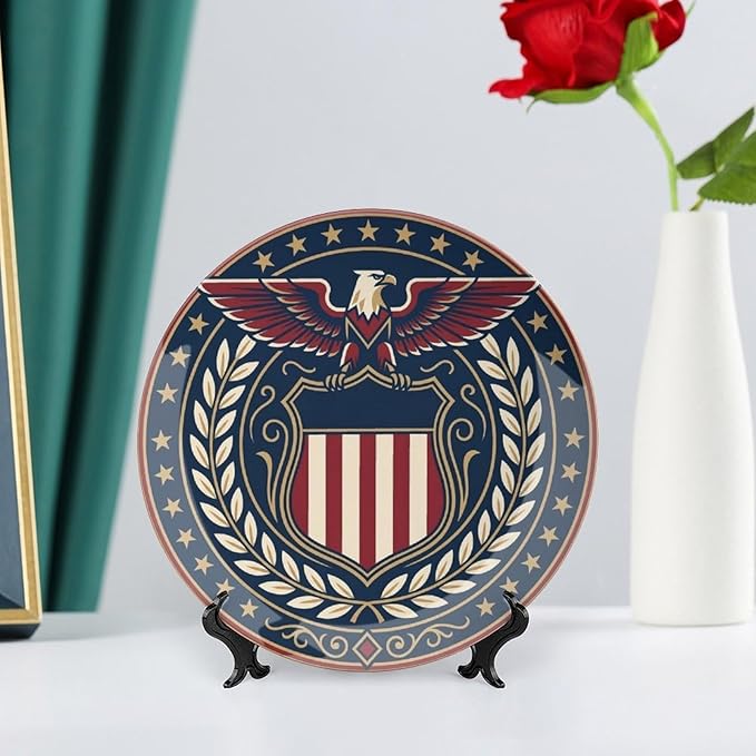 250th Anniversary Decorative Plates 8 Inch Eagle Patriotic Decorations Commemorative Plates with Stand Independence Day 4th of July Veterans Day