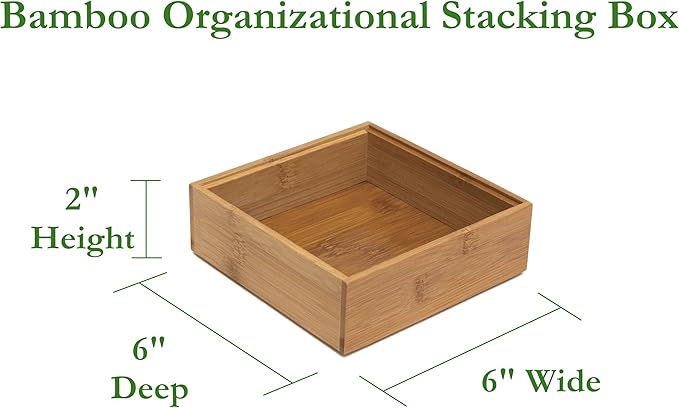 Lipper International 8183S Bamboo Wood Stacking Drawer Organizer Box, 6" x 6"