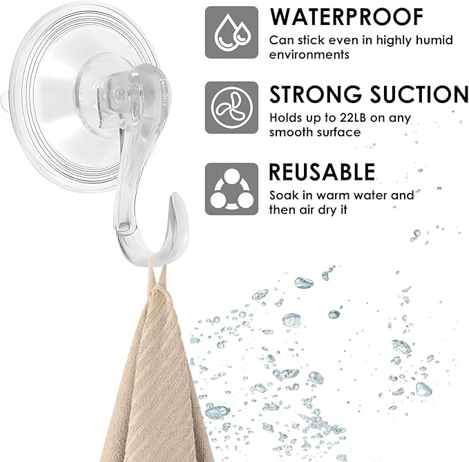 12Pcs Clear Wreath Hanger, 22LB Clear Suction Cup Hooks for Windows, Waterproof,2.75 Inch Reusable &Removable Suction Cup Hanger for Shower,Tile,Mirror,Glass Door,Bathroom,Towel,Kitchen,RV,Travel