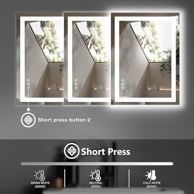 DUMOS 24.1"x32.1" LED Bathroom Mirror, Smart Anti-Fog Bathroom Vanity Mirror with Front Light & Backlit, 3 Color Temperatures, Dimmable, Memory Function