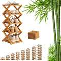 9 Tier Bamboo Shoe Rack, Foldable Shoe Rack, Shoe Rack, Ertical Shoe Organizer for Small Spaces, No Assembly Narrow Shoe Shelf for Entryway Closet Dorm (Yellow, 5 Layers)