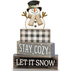 Yuntau 4 Pcs Winter Table Decorations Wooden Snowman Winter Tiered Tray Decor Rustic Block Signs Gift Farmhouse Christmas Centerpiece for Tables Party Kitchen Shelf Home