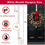 ESFUN Black Wreath Hanger for Front Door, Metal Wreath Hooks Holder Over The Door Wreath Hanger for Hanging Christmas Decorations Xmas Decor (2 Pack-White, 12 Inch)