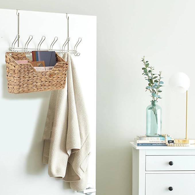 BTSKY Woven Hanging Magazine Holder, Water Hyacinth Magazine Basket, Wall Mounted Storage Basket for Books & Files, Wall File Organizer Magazine Rack with Handle for Home & Office - 13.2x2.8x8.9 Inch