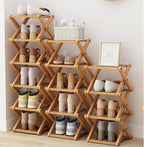 9 Tier Bamboo Shoe Rack, The 9-Tier No-Assembly Bamboo Rack, Foldable Bamboo Shoe Rack, Foldable Vertical Organizer, Vertical Shoe Organizer for Small Spaces (Brown)