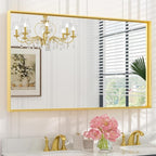Keonjinn Gold Bathroom Mirror 48 x 30 Inch, Gold Trimmed Bathroom Wall Mirror, Large Brushed Metal Frame Mirrors for Over Sink, Modern Farmhouse Vanity Rectangle Mirrors(Horizontal/Vertical)
