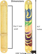 Matashi Gold Hand Painted Multi Color Enamel 6 inch Mezuzah Embellished with Hebrew Shin Home Door Wall Decor Home Décor Jewish Holiday Housewarming Present House Blessing Gift for Holiday Festival
