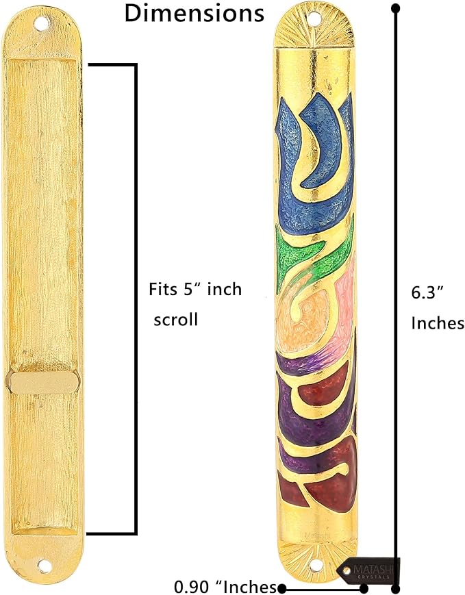 Matashi Gold Hand Painted Multi Color Enamel 6 inch Mezuzah Embellished with Hebrew Shin Home Door Wall Decor Home Décor Jewish Holiday Housewarming Present House Blessing Gift for Holiday Festival