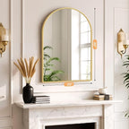 Bathroom Mirror for Wall, 30x20 Inch Arched Mirror, Matte Gold Metal Framed Bathroom Vanity Mirror for Restroom Farmhouse, Anti-Rust, Tempered Glass, Hanging or Leaning