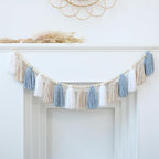 DCJHFJ Boho Blue Tassel Garland Wall Hanging with Wood Beads for Baby Shower Kids Room Bedroom Nursey Back to School Decorations