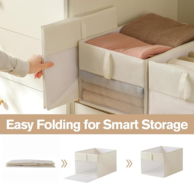 Lifespace Storage Wardrobe Organizer, Large 6-Compartment Foldable Drawer System with Handles, Beige Fabric Storage Box for Clothes, Blankets, Toys, 2-Pack (2, Cream, 20.5”X13“X9”)