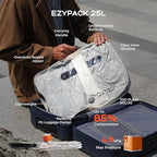3-Travel Vacuum Bags with Pump, 25L Large Capacity Vacuum Bags for Travel, IPX7 Waterproof, Open Zipper, Reusable Space Saver Compression Bags for Luggage, Backpack, Suitcase, Home Storage