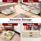 Under Bed Storage with Wheels Set of 2, Underbed Storage Container with Clear Lid Cover, 6.7 Inches Height Rolling Under Bed Drawer Storage Basket Bin Shoe Organizer for Cloth Sheet Sweater