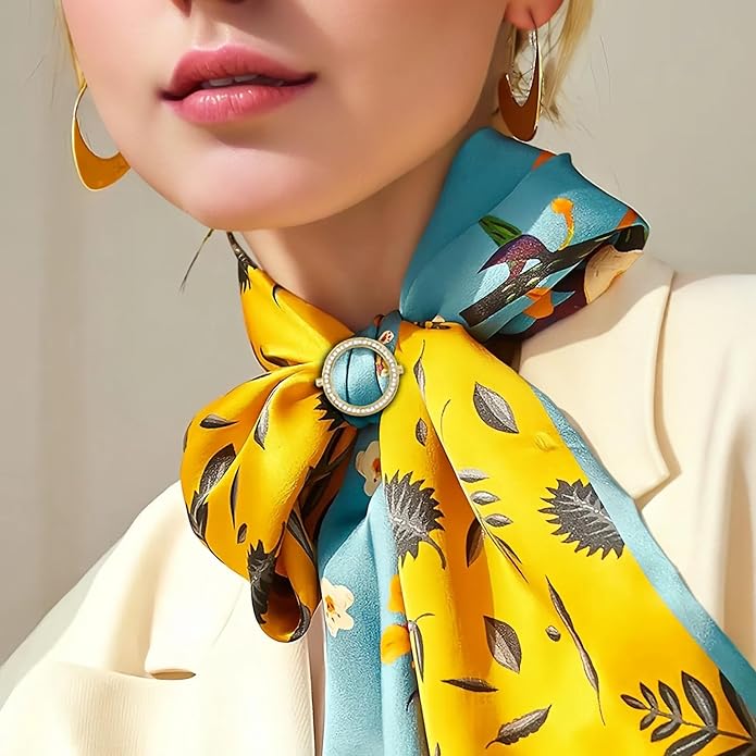 SYWDUDUCLT Scarf Ring for Women's Shawl, Silk Neckerchief, Tshirt, Gold/Sivler, S/M/L, 2 Pcs