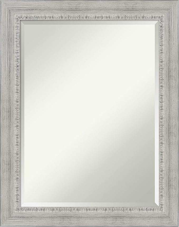 Amanti Art White Wall Mirror 28x22 Rustic White Wash Rectangle Bathroom Mirror for Wall Decor Living Room, Medium Country Rustic Wood Frame, Hangs Horizonally and Vertically, Bathroom Decor, Beveled