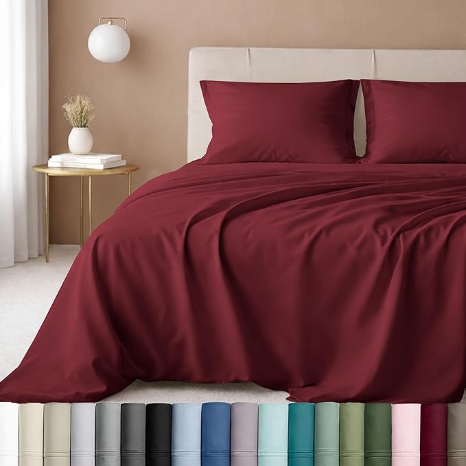 California Design Den Full Size Bed Sheets Set - Luxury 600 Thread Count Sheets, 100% Cotton Sateen, Deep Pocket Bed Sheets Full Size Set, Hotel Quality Sheets - Brick Red