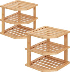 VERTORGAN 3 Tier Bamboo Corner Shelf(2 Pack),Plate Organizer,Dish Drying Rack,Kitchen Spice Rack for Countertop and Cabinet