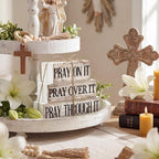 Yuntau 4 Pcs Farmhouse Wooden Tabletop Decor Bible Verse Tiered Tray Decorations Rustic Religious Christian Gift Block Sign Pray on It Centerpiece for Easter Home Kitchen Shelf Office Desk Decor