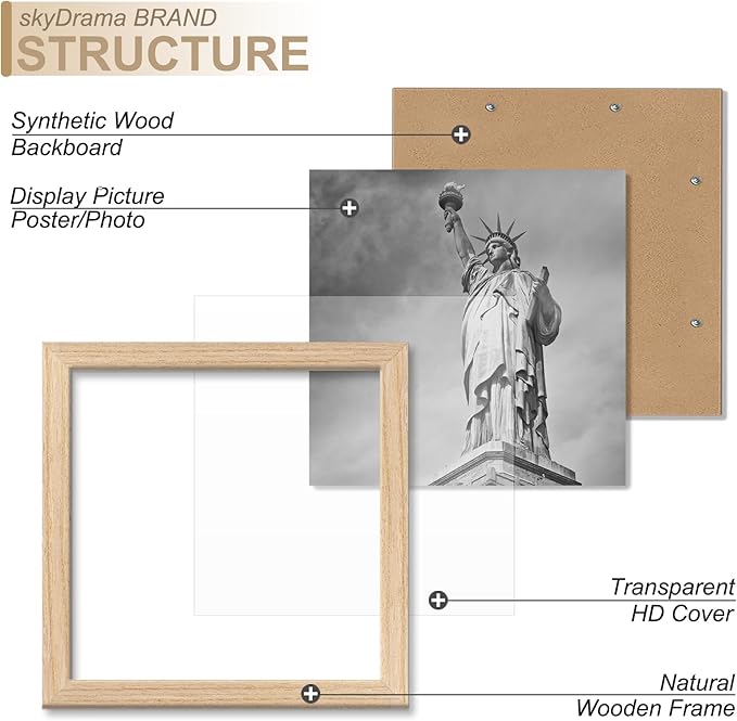 Natural Solid Wood 8x8 Picture Frame, Display 8 x 8 Inch Picture Poster Photo, Vertical & Horizontal Wall Hanging - 2 Pack/Natural/8"x8"
