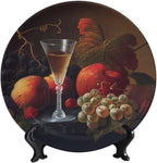 Wine Decorative Plate Stand, 6 Inch, Fruits and Wine Round Display Plate, Hanging Decorative Plate with Display Stand, for Home Kitchen Bedroom Decorative Ornaments