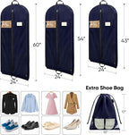 BALEINE 2PK Heavy Duty Garment Bag with Shoe Storage Travel Bag for Dresses, Suit, Coats Travel Essential (43", Blue)