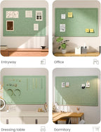 Fluxynara Bulletin Board,35.4" x 23.6" Cork Board Alternative with 12 Safe Removable Adhesive Tabs, Foldable Felt Pin Board for Home Office, Classroom, Bedroom,Entryway for Walls—Moss Green