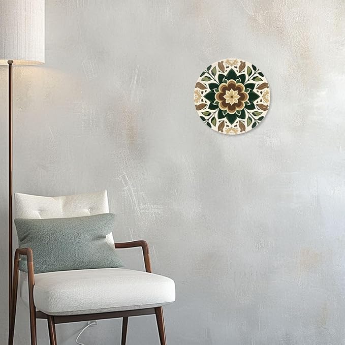 Decorative Plates for Display 8" Boho Chic Floral Tile Design Earthy Tones Dark Green Leaves Ceramic Ornament with Display Stand and Hook Up for Wall Decor Hanging Festival Wedding Gift