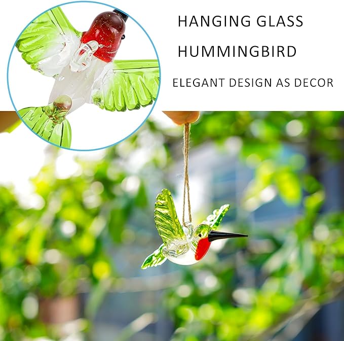Hummingbird Stained Glass Ornaments Hand Blown Glass Bird Animal Collectible Decorative Hanging Hummingbird Suncatcher for Tree Window Garden