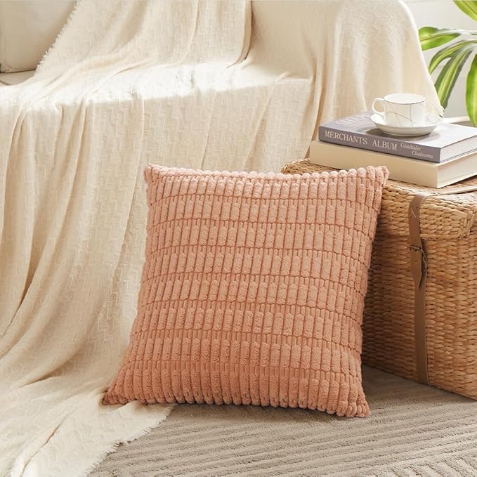 Fancy Homi 4 Packs Decorative Throw Pillow Covers for Living Room Couch Bed, Modern Farmhouse Boho Home Décor Accent Cushion Case, 22" x 22", Peach