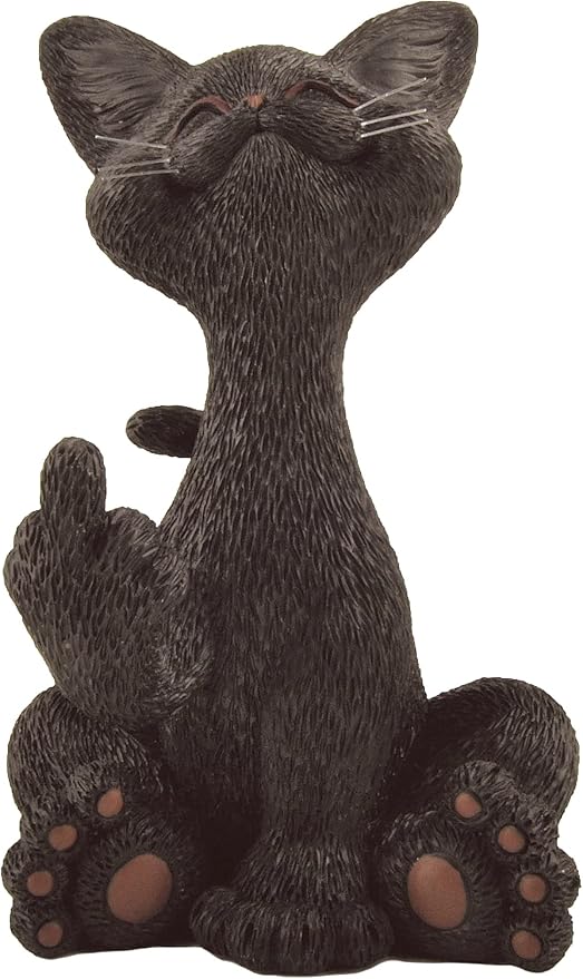 JFSM INC. Catitude Whimsical Smiling Cat Raising Middle Finger Figurine - Hilarious Get Ready for Laughs - Stress Relief - Gifts for Cat Lovers,