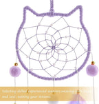 Pretty Jolly Purple Cat Kids Dream Catcher Wall Decor Pompom Feather Baby Dreamcatcher Handmade Children Dream Catcher Home Décor Wall Hanging for Nursery Bedroom Boys Girls Birthday Gift-25.6in
