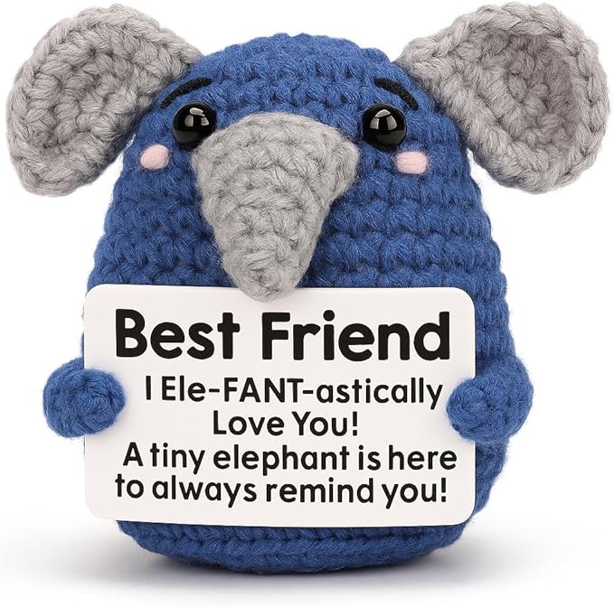 for Women Men, Handmade Crochet Elephant Doll, Cute Emotional Support Animal Gift for Friends, Inspirational Cheer Up Gift, Birthday Graduation Gift Idea