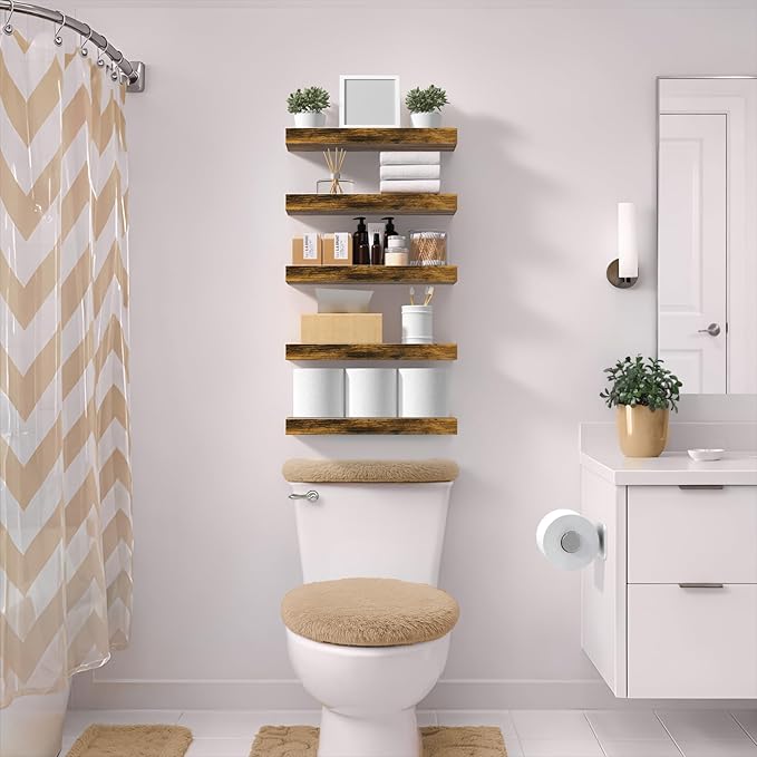Sorbus Floating Shelves for Wall – 16 Inch Floating Shelf for Kitchen, Bedroom, Living Room, Bathroom, Home & Wall Decor - Mounted Bathroom Shelves with Invisible Brackets (Rustic Brown, 2 Pack)
