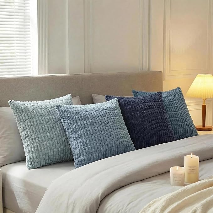 Fancy Homi 4 Packs Decorative Throw Pillow Covers for Living Room Couch Bed, Modern Farmhouse Boho Home Décor Accent Cushion Case, 24" x 24", Blue Series