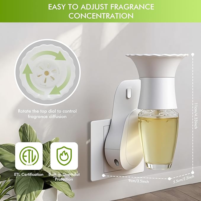 Wall Fragrance Plug in Air Freshener- Plug in Diffuser with Night Light Compatible with Bath and Body Works Wallflowers Refill, ETL Certified Rotatable Plug, Scent Control Plug for Home Office (4PCS)