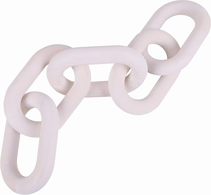 HMASYO White Wood Chain Link Decor, 5-Link Wooden Decorative Chain Home Decor Accents, Coffee Table Decor, Shelf Decor Aesthetic, Modern Bookshelf Table Decorative Objects for Living Room