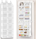 Over The Door Organizer 6 Tiers, Extra Large Behind Door Storage of 12 Compartments, 80 lbs Weight Capacity Hanging Storage Organizer with Clear Window Kids Toys, Shoes,Diapers, Room Storage, White