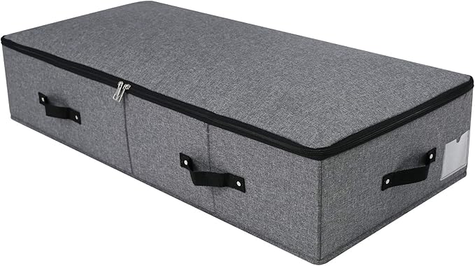 Omygarden Under Bed Storage Bins with Lids, Closet Organizers, Foldable Under-bed Storage Baskets for Sheets, Clothes, Quilts, Sweaters, Wrapping Paper, 35x16.5x7inch, Black Gray, 1PCS