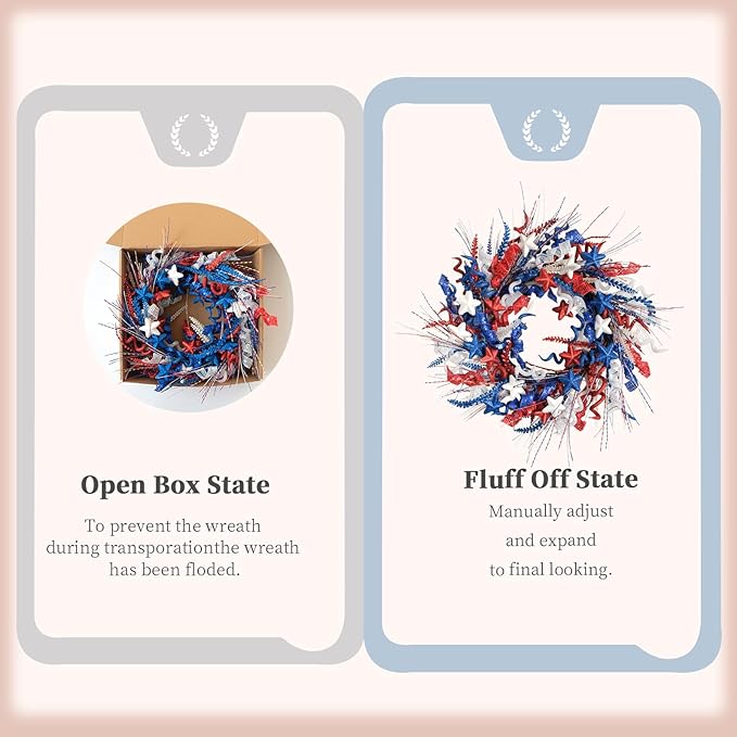 22-Inch Artificial 4th of July Wreath for Front Door - A Patriotic Masterpiece with Glitter Red White Blue Stars Tassels for Memorial Day Independence Day Indoor Outdoor Decor