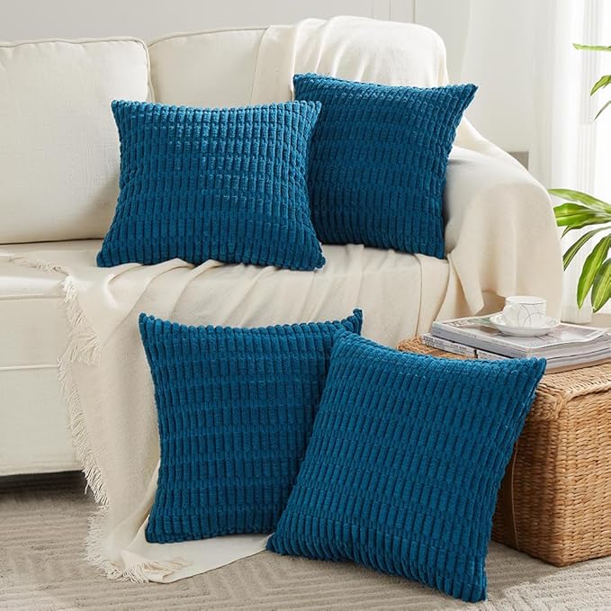 Fancy Homi 4 Packs Decorative Throw Pillow Covers for Living Room Couch Bed, Modern Farmhouse Boho Home Décor Accent Cushion Case, 20" x 20", Teal