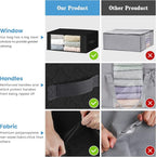 HomeHacks Storage 10-Pack Clothes Organizer Storage Bags Foldable Storage Box with Large Clear Window Sturdy Handles for Closet, Dorm, Pillows, Bedding, Clothes, Blankets, 35L, Black