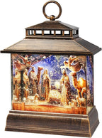 Christmas Snow Globe Lantern Water Glittering Lantern with 8 Songs & 6H Timer Romote Control Christmas Snow Globes USB & Battery Operated for Christmas Festival Decorations Gifts (Nativity)