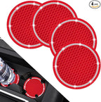 COCASES Car Coasters, 4 Pack Vehicle Bling Car Coaster, Universal Rhinestone Coaster for Cup Holders, Car Interior Accessories Silicone Car Coasters for Women(2.75'' Red, White Crystal Circle)